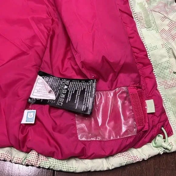 Burton Wanderlust Ski Snowboard Jacket Girls XL Lt. Green Geo Hooded Pink Parka - Picture 3 of 16